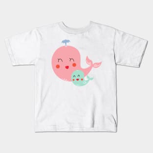 Mom and Baby Whale pink Kids T-Shirt